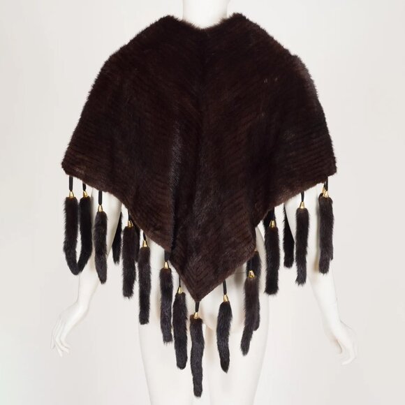 Vintage "Labelle Fourrure" Genuine Brown Mink Tail Fur Stole Wrap - Picture 2 of 6